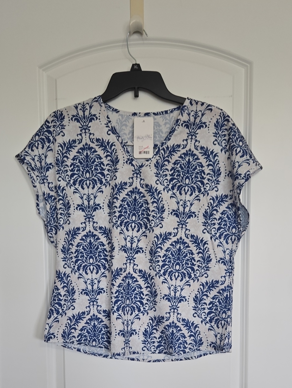 Women’s Blue & White Printed V-Neck Top
